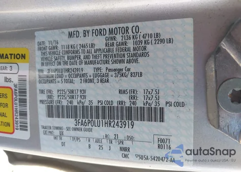 2017 Ford Fusion Hybrid Se из США, поврежденный, VIN 3FA6P0LU1HR243919